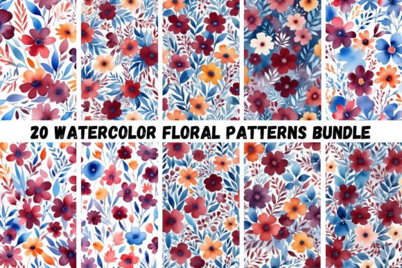 20 Burgundy Watercolor Patterns: Elevating Your Creative Projects with High-Resolution Floral Designs