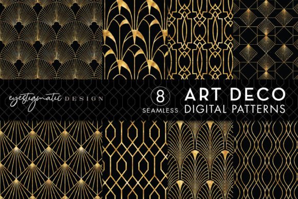 8 Art Deco Patterns - Gold Black