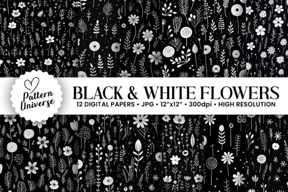 Abstract Black White Floral Patterns: A Versatile Toolkit for Modern Creators