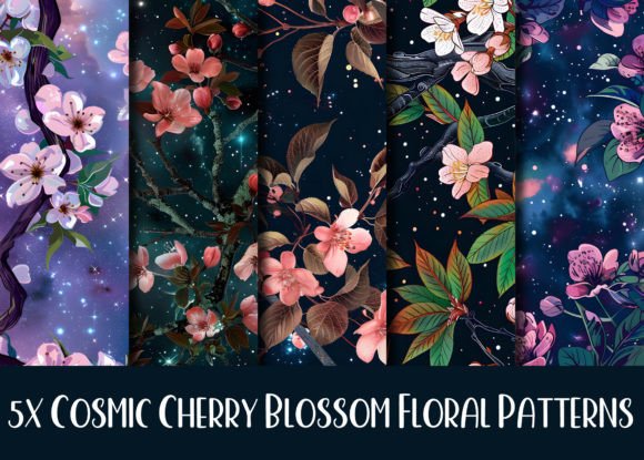 Cosmic Cherry Blossom Floral Patterns