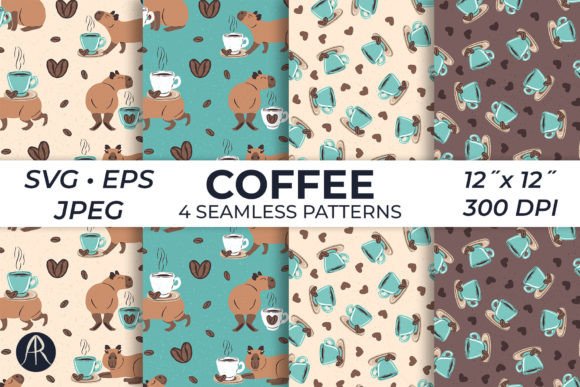Funny Capybara Coffee Seamless Patterns