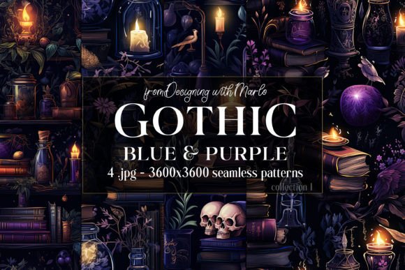 Gothic Blue Purple Seamless Patterns 1