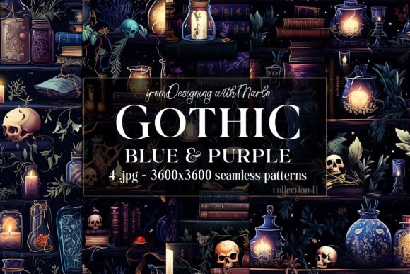 Gothic Blue Purple Seamless Patterns 11