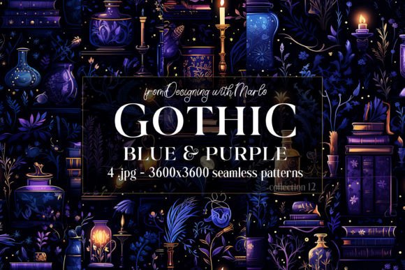 Gothic Blue Purple Seamless Patterns 12