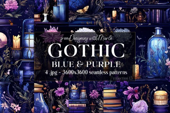 Gothic Blue Purple Seamless Patterns 13