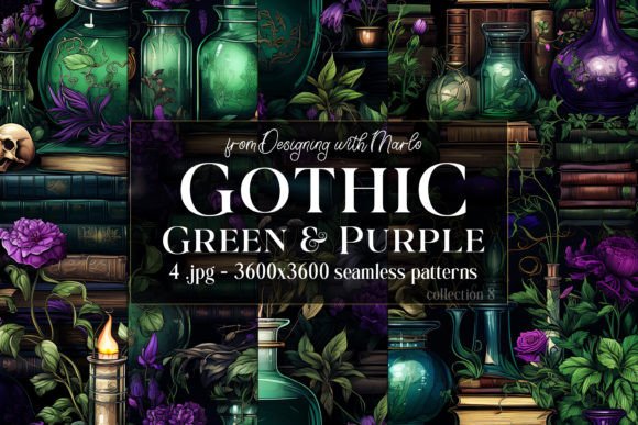 Gothic Green Purple Seamless Patterns 8