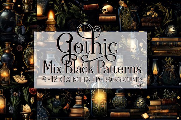 Gothic Wiccan Black Seamless Patterns 6