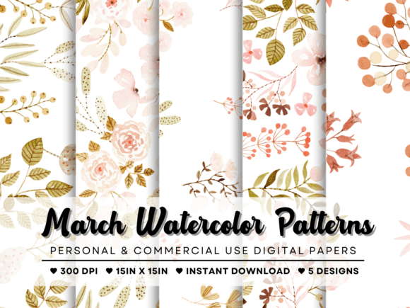 March Watercolor Patterns for Creative Projects
