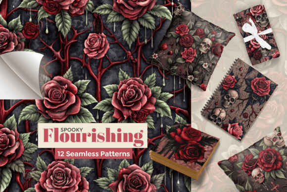 Red Roses and Skulls Seamless Patterns: Elevating Creative Workflows with High-Definition Digital Textures