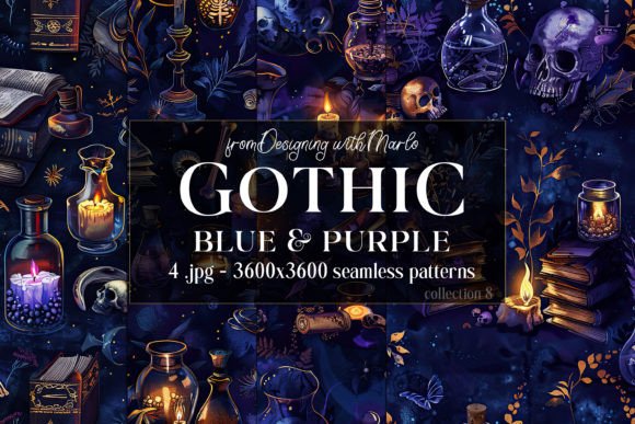 Unlocking the Mystique of Gothic Blue Purple Seamless Patterns 8 for Your Creative Projects