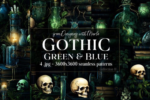 Unveiling the Mystique of Gothic Green Blue Seamless Patterns 11 for Modern Design