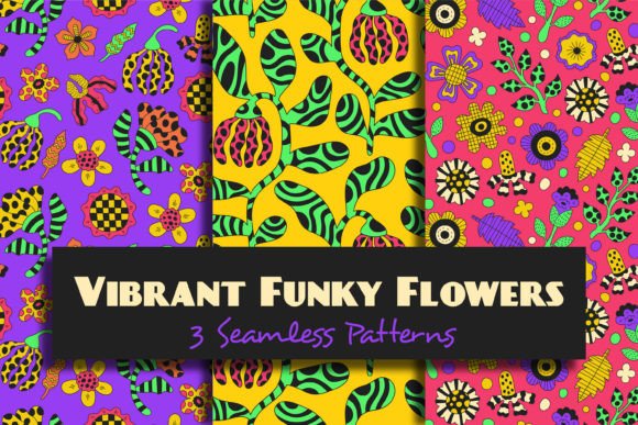 Vibrant Funky Flowers Seamless Patterns