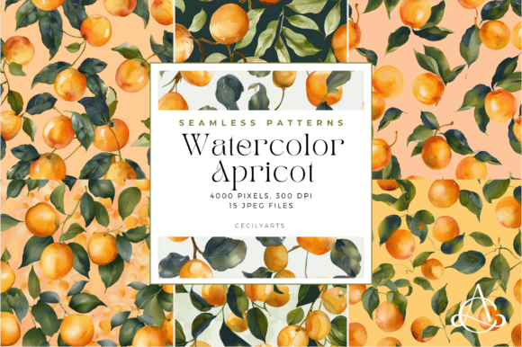 Watercolor Apricot Seamless Patterns for Creative Projects